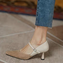 Liege Sapato Scarpin Feminino de Salto Alto Fivelado - Bege